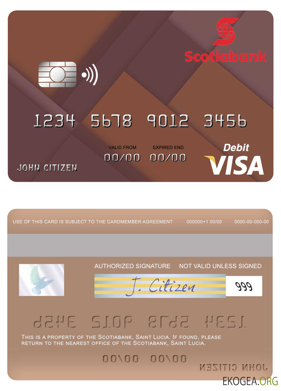 Carte de débit visa de la Banque Scotia de Sainte Lucie